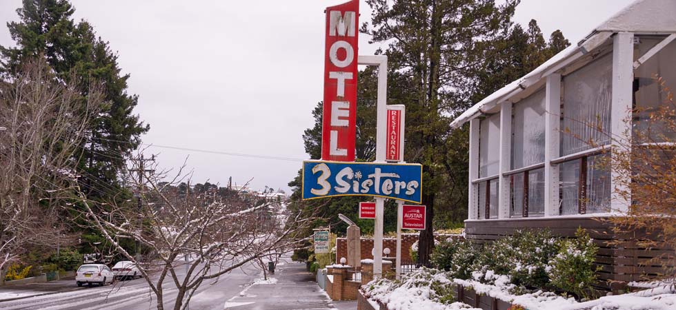 3 Sisters Motel after a fresh snow fall. - Katoomba Blue Mountains NSW